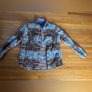 Patterned Button Down Shirt - Brown and Blue